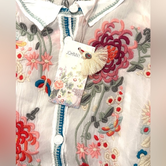 Johnny Was Audrey White Tunic Women's Embroidered Floral Long Sleeved Size Small - Picture 11 of 11